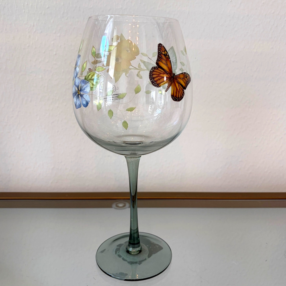 Lenox Butterfly Meadow Wine Glass Spring Floral Barware NEW
